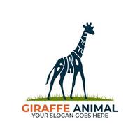 vetor de design de logotipo animal da vida selvagem girafa, ícone com texto deformado na forma de uma ilustração de girafa