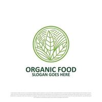 design de logotipo de alimentos orgânicos e agricultura - modelo de comida verde e vegana vetor