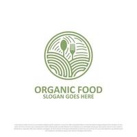 design de logotipo de alimentos orgânicos e agricultura - modelo de comida verde e vegana vetor