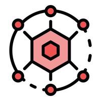 vetor de contorno de cor de ícone de estrutura molecular