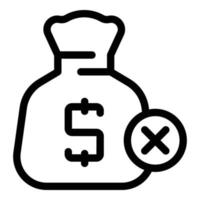 ícone de cancelamento de pagamento de saco de dinheiro, estilo de estrutura de tópicos vetor