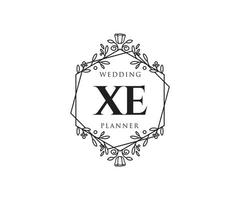 coleção de logotipos de monograma de casamento de letras iniciais xe, modelos modernos minimalistas e florais desenhados à mão para cartões de convite, salve a data, identidade elegante para restaurante, boutique, café em vetor