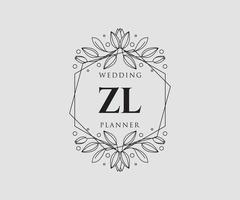 coleção de logotipos de monograma de casamento de letra inicial zl, modelos modernos minimalistas e florais desenhados à mão para cartões de convite, salve a data, identidade elegante para restaurante, boutique, café em vetor