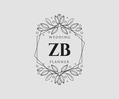 coleção de logotipos de monograma de casamento de letra inicial zb, modelos modernos minimalistas e florais desenhados à mão para cartões de convite, salve a data, identidade elegante para restaurante, boutique, café em vetor