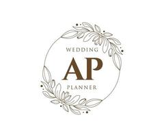 coleção de logotipos de monograma de casamento de letras iniciais ap, modelos modernos minimalistas e florais desenhados à mão para cartões de convite, salve a data, identidade elegante para restaurante, boutique, café em vetor