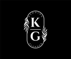 coleção de logotipos de monograma de casamento de letra inicial de kg, modelos minimalistas e florais modernos desenhados à mão para cartões de convite, salve a data, identidade elegante para restaurante, boutique, café em vetor