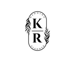 coleção de logotipos de monograma de casamento de letra de iniciais kr, modelos modernos minimalistas e florais desenhados à mão para cartões de convite, salve a data, identidade elegante para restaurante, boutique, café em vetor