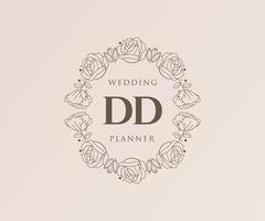 coleção de logotipos de monograma de casamento de letras iniciais dd, modelos modernos minimalistas e florais desenhados à mão para cartões de convite, salve a data, identidade elegante para restaurante, boutique, café em vetor