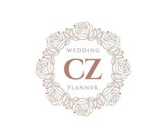 coleção de logotipos de monograma de casamento de carta inicial cz, modelos modernos minimalistas e florais desenhados à mão para cartões de convite, salve a data, identidade elegante para restaurante, boutique, café em vetor