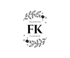 coleção de logotipos de monograma de casamento de letra fk, modelos modernos minimalistas e florais desenhados à mão para cartões de convite, salve a data, identidade elegante para restaurante, boutique, café em vetor