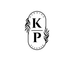 kp letras iniciais coleção de logotipos de monograma de casamento, modelos minimalistas e florais modernos desenhados à mão para cartões de convite, salve a data, identidade elegante para restaurante, boutique, café em vetor