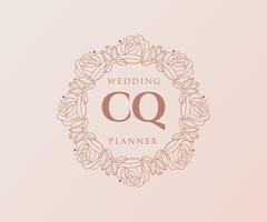 coleção de logotipos de monograma de casamento de letra cq, modelos modernos minimalistas e florais desenhados à mão para cartões de convite, salve a data, identidade elegante para restaurante, boutique, café em vetor