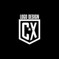 cx logotipo inicial do jogo com escudo e design de estilo estrela vetor