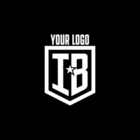logotipo de jogo inicial ib com escudo e design de estilo estrela vetor