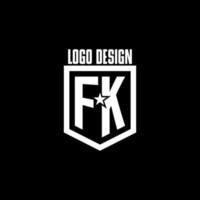 logotipo de jogo inicial fk com escudo e design de estilo estrela vetor