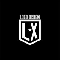 lx logotipo inicial do jogo com escudo e design de estilo estrela vetor