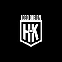 hk logotipo inicial do jogo com escudo e design de estilo estrela vetor