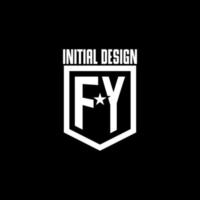 fy logo inicial do jogo com escudo e design de estilo estrela vetor