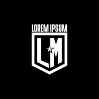 logotipo de jogo inicial lm com escudo e design de estilo estrela vetor