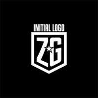 logotipo de jogo inicial zg com escudo e design de estilo estrela vetor