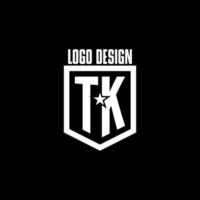 tk logotipo inicial do jogo com escudo e design de estilo estrela vetor