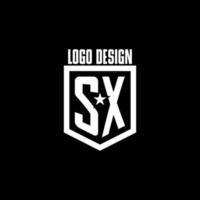 logotipo de jogo inicial sx com escudo e design de estilo estrela vetor