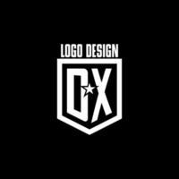 dx logotipo inicial do jogo com escudo e design de estilo estrela vetor