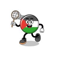 desenho animado da bandeira da palestina pegando uma borboleta vetor