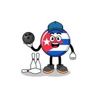 mascote da bandeira de cuba como jogador de boliche vetor