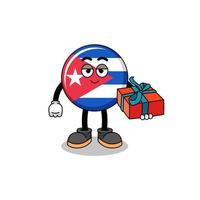 ilustração de mascote da bandeira de cuba dando um presente vetor