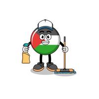 mascote de personagem da bandeira da palestina como serviços de limpeza vetor