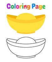 página para colorir com lingote de ouro chinês para crianças vetor