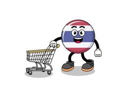 desenho animado da bandeira da tailândia segurando um carrinho de compras vetor