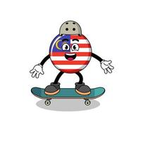 mascote da bandeira da malásia jogando skate vetor