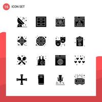 Pacote de glifos sólidos de 16 interfaces de usuário de sinais e símbolos modernos de elementos de design de vetores editáveis de vírus de página interior da web de senha