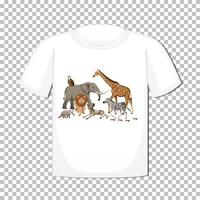 desenho de grupo de animais selvagens em t-shirt isolado em fundo transparente vetor