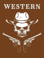 crânio de cowboy com cartaz de chapéu e pistola vetor
