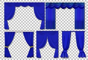 desenhos diferentes de cortinas azuis isoladas