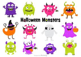 Cute Scary Halloween Monsters Vector Set