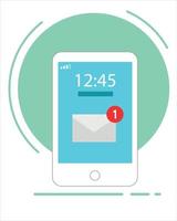 notificações de mensagens no telefone. smartphone vetorial com aplicativo de e-mail na tela, estilo de design plano. ilustração de desenho vetorial para web. vetor