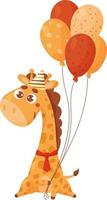 girafa bonitinha no chapéu de aniversário com balões vetor