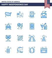 feliz dia da independência 4 de julho conjunto de 16 pictograma americano de blues dos eua house phone building convite editável dia dos eua vetor elementos de design