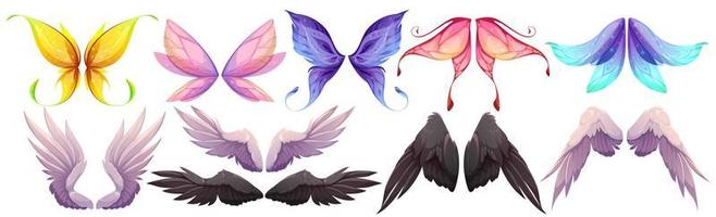 diferentes asas de fada, borboleta, pássaro, anjo vetor