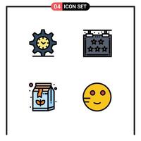 4 interface do usuário pacote de cores planas de linha cheia de sinais e símbolos modernos da caixa de engrenagens, sinal de relógio, bebida, elementos de design de vetores editáveis