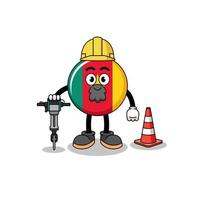 desenho de personagem da bandeira de camarões trabalhando na construção de estradas vetor
