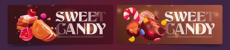 cartazes de doces doces com chocolate, caramelo vetor