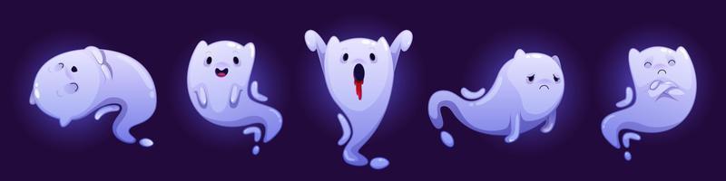 fantasmas fofos, conjunto de personagens de desenho animado do halloween vetor