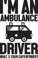 pacote de design de camiseta de motorista de ambulância, design de jogos de tipografia vetor