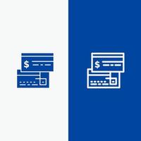cartão de pagamento direto cartão de crédito débito linha direta e ícone sólido de glifo banner azul linha e ícone sólido de glifo banner azul vetor