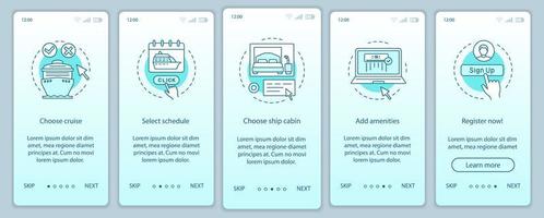 página do aplicativo móvel de integração de reservas de cruzeiros online vetor